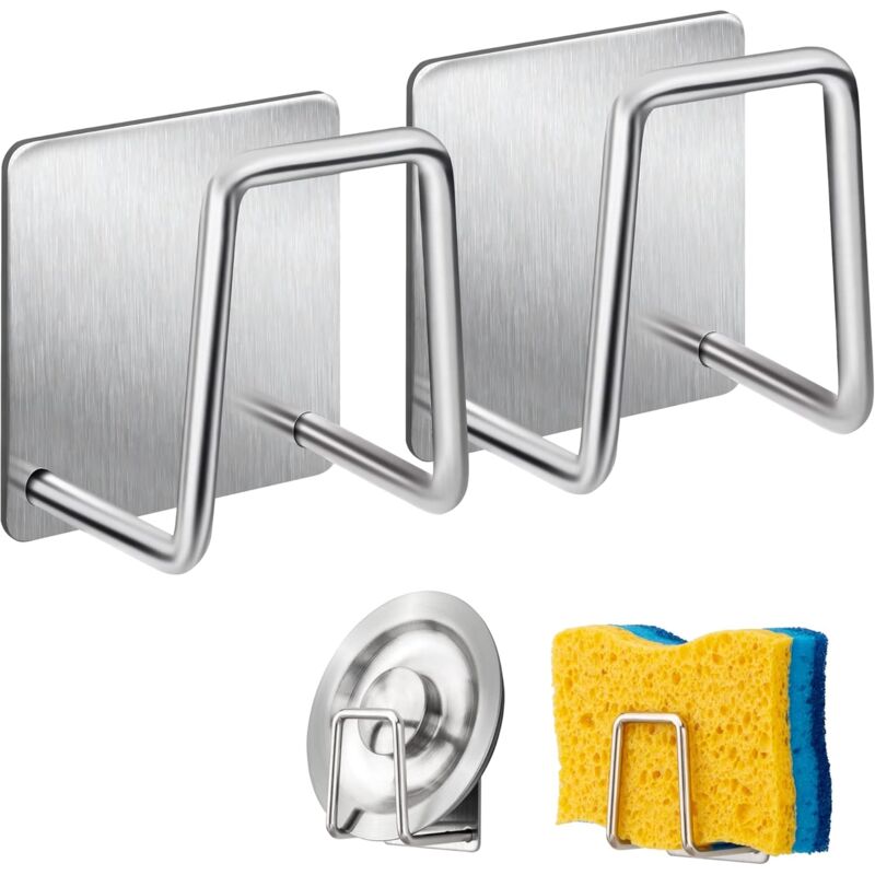 Sponge Holder - 304 Stainless Steel Dish Sponge Hook, Adhesive - Sink Accessories - Adhesive Hook, Kitchen And Bathroom