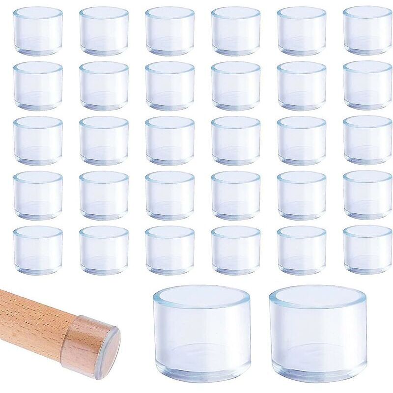 32 pcs 25Mm Clear Plastic ROund Chair Leg Caps Fit For ROund Table And Chair Legs With Diameter 25-27Mm