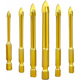 Tungsten Steel Glass Ceramic Tile Crystal Drill Bits With Hex Shank Titanium Coated 3Mm 4Mm 5Mm 6Mm 8Mm 10Mm 6 Pack