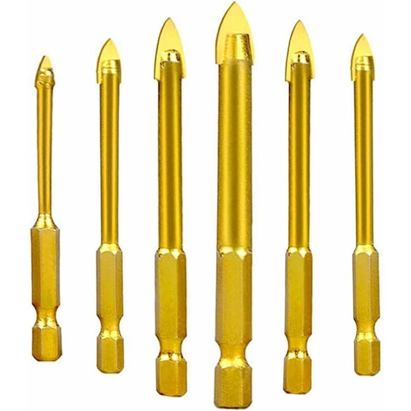 Tungsten Steel Glass Ceramic Tile Crystal Drill Bits With Hex Shank Titanium Coated 3Mm 4Mm 5Mm 6Mm 8Mm 10Mm 6 Pack