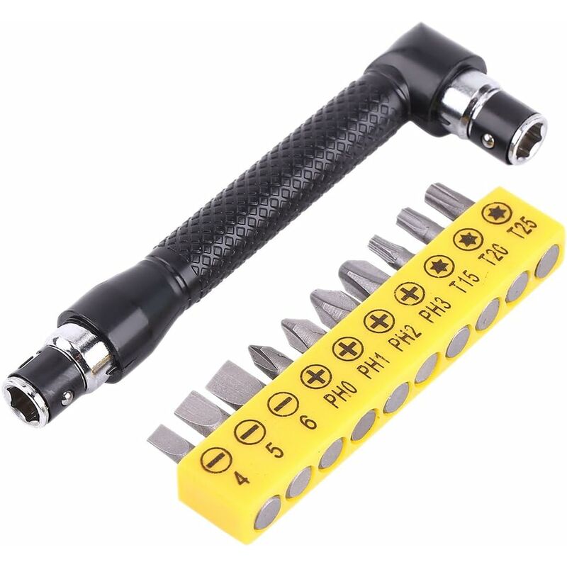 Right Angle Screwdriver, Curved Screwdriver, L-Shaped Wrench, With 10 Bits For Construction Workers