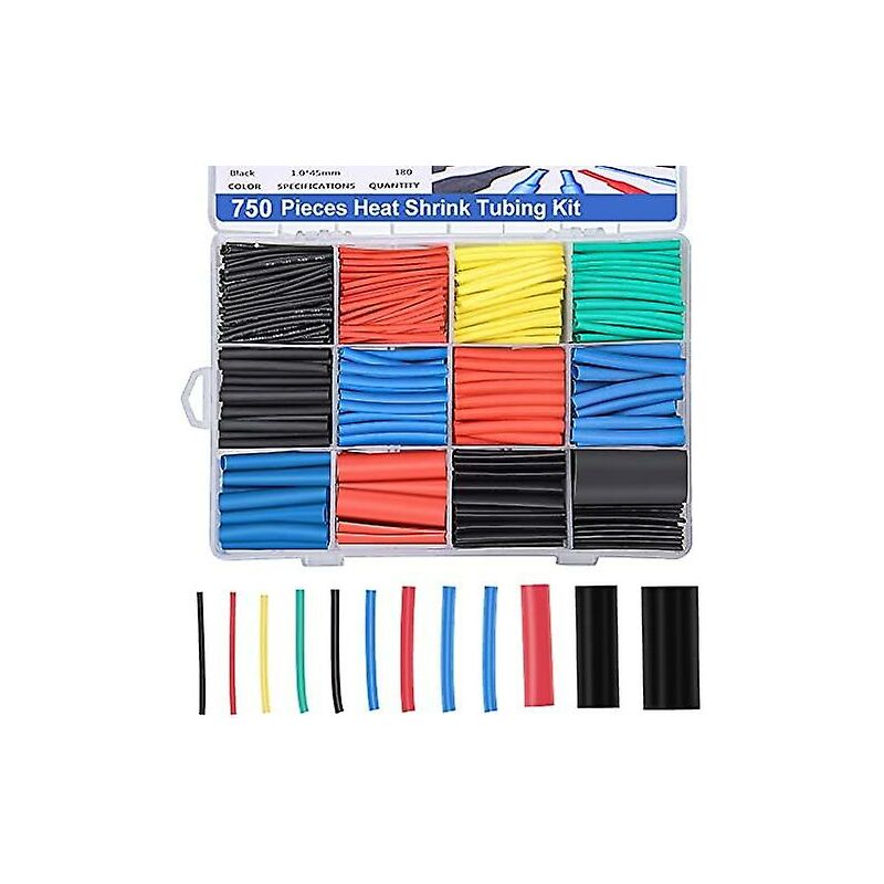 Heat Shrink Tubing, Electrical Insulation Heat Shrinkable Wrap Cable Tube, 2:1 Shrink Ratio, 5 Colors, 12 Sizes 750