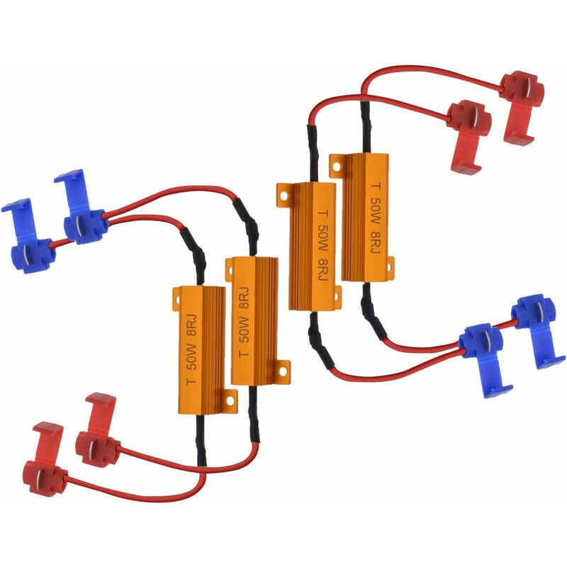 4 pcs 50W 8 Ohm LED Load Resistors Headlight Load Resistor Fog Light Decoder LED Turn Signal Resistor Decoder Wire (Fix