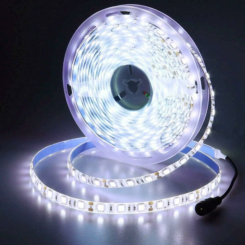 12V LED Strip Light Cool White 6500K, 5 Meters Flexible 300 LEDs 5050 Smd Ip65 Waterproof LED Strip [Energy Class A]