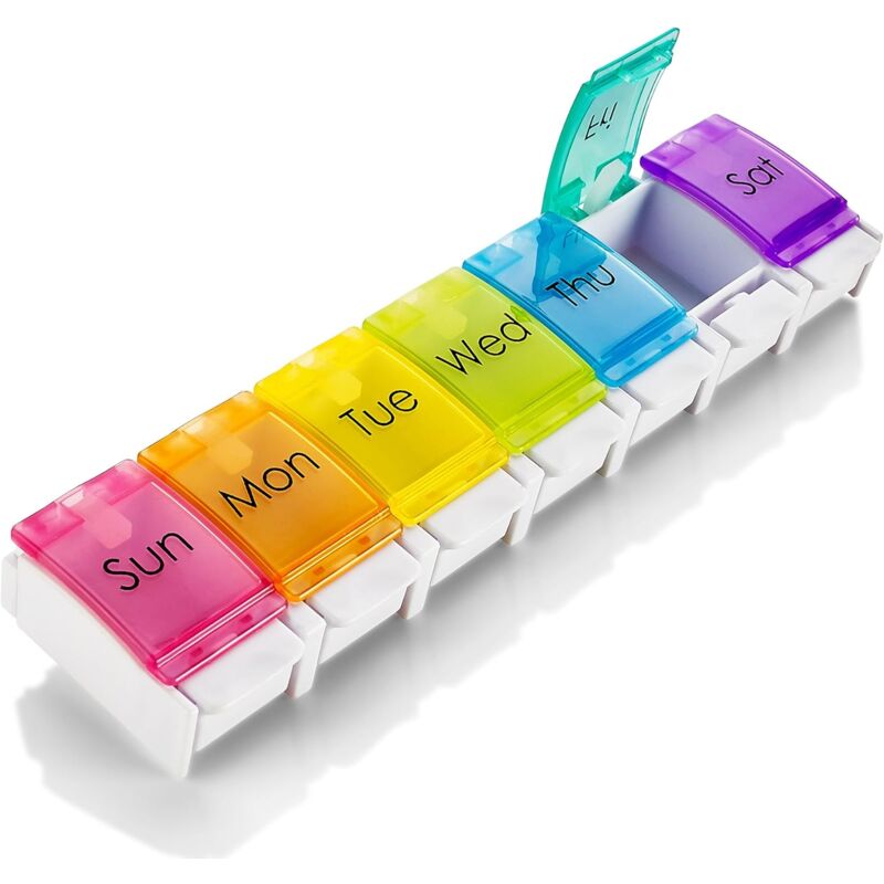 Weekly Pill Organizer - Travel Medicine Box With Push Button Large Compartments, Organizer For Tablets Vitamins &