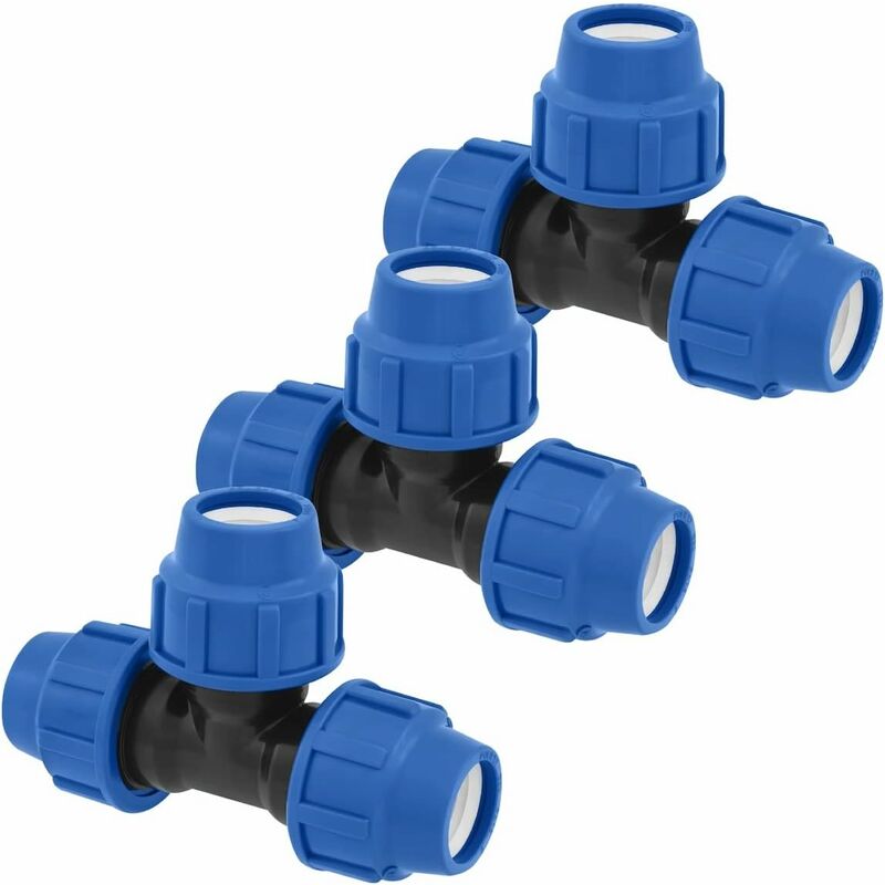 Water Pipe Tee Fittings, 25Mm X 25Mm X 25Mm, Pn16 Compression Pipe Fittings, Connectors Compatible With Pe80 And Pe100