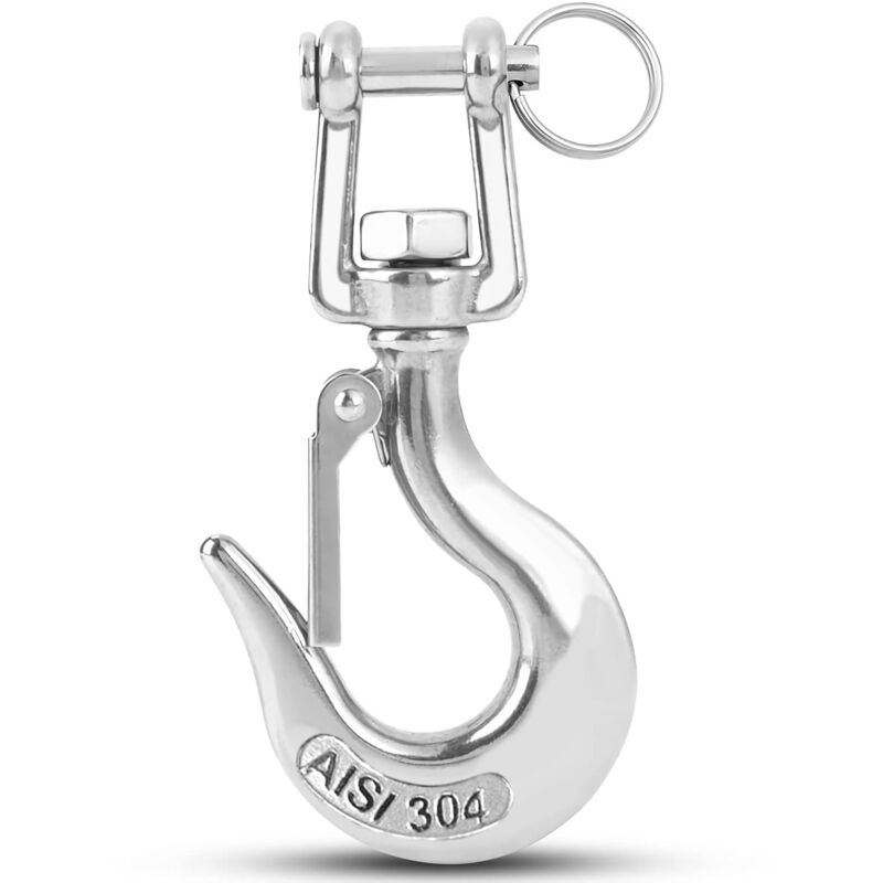 Heavy Duty Lifting Hook Load Towing Lifting Chain Safety Hook Winch Trailer Steel Clevis Safety Latch Lifting Stainless