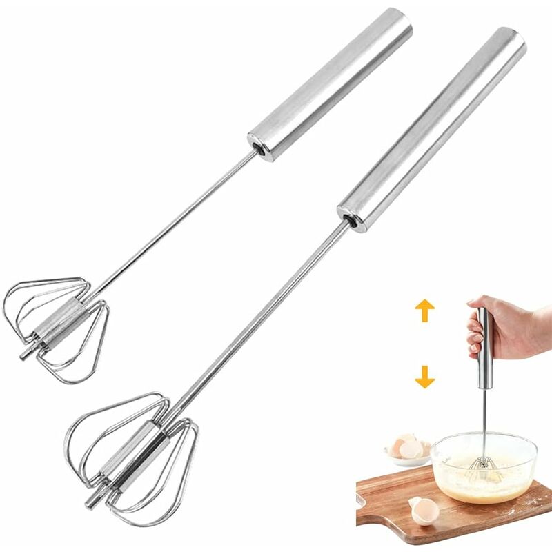 2 Egg Beaters, Multifunctional Semi-Automatic Hand Held Stainless Steel Whisk, Milk Frother, ROtating Beater For