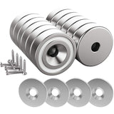 12 pcs Neodymium Magnets 10Kg Force 20 X 7Mm With Hole And Capsule, Countersunk Pot Magnet With Screws And 12 Steel