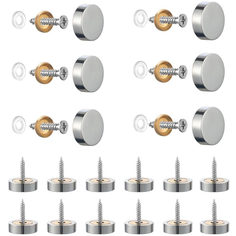 20 pcs Brushed Stainless Steel Screws With Decorative Caps For Mirrors, Tables, Plates, Cabinets, Glass Panels Silver