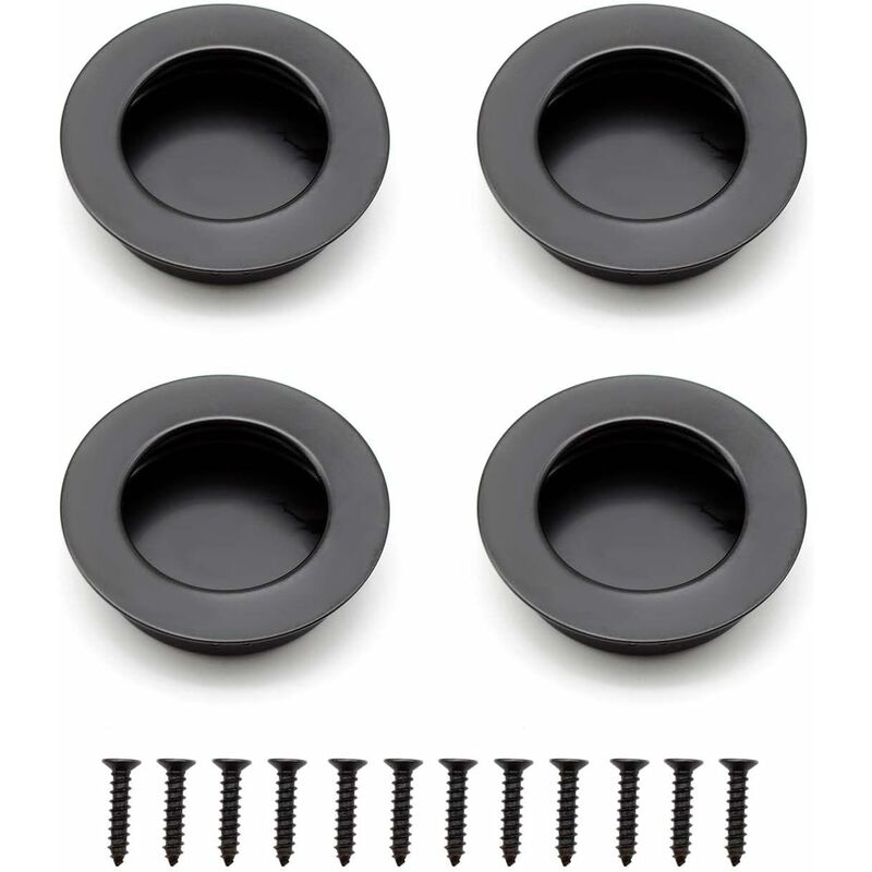 4 pcs ROund Recessed Handles, 40Mm Stainless Steel Sliding Door Handle, Black Furniture Handles Can Be Used For