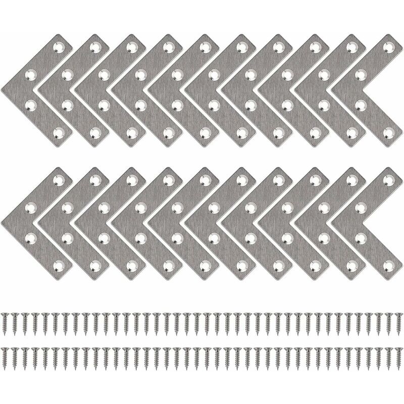 Straight Flat Corner Brace Metal L Shaped Brackets With Screws For Wood Furniture Cupboard Repair Support 50Mm 20 pcs