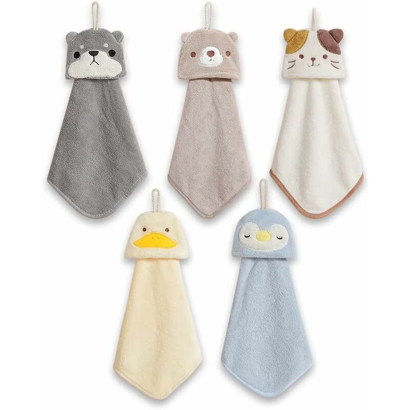 5 Pack Hanging Hand Towels With Hanging Loop Absorbent Coral Fleece Bathroom Towels Soft Thick Dishcloth ROund Hand