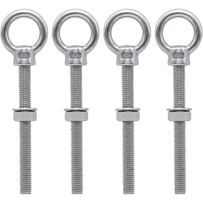 Eye Bolts M10 X 100Mm Stainless Steel Metric Thread M10 Eye Bolts For Fixing And Hanging, 4 pcs