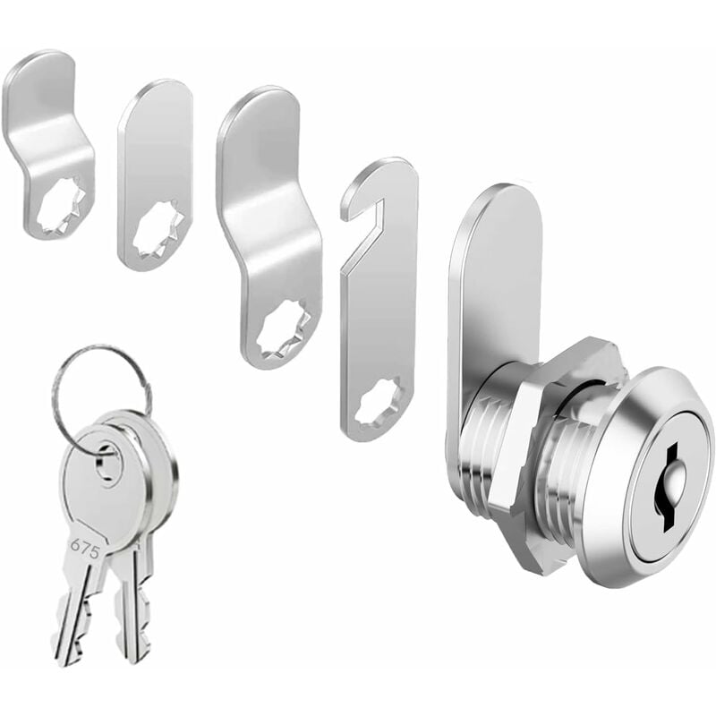 16Mm Cylinder Security Mailbox Lock With 5 Different Lock Plates And 2 Keys, Cabinet Cam Lock, Locker, Toolbox, Filing