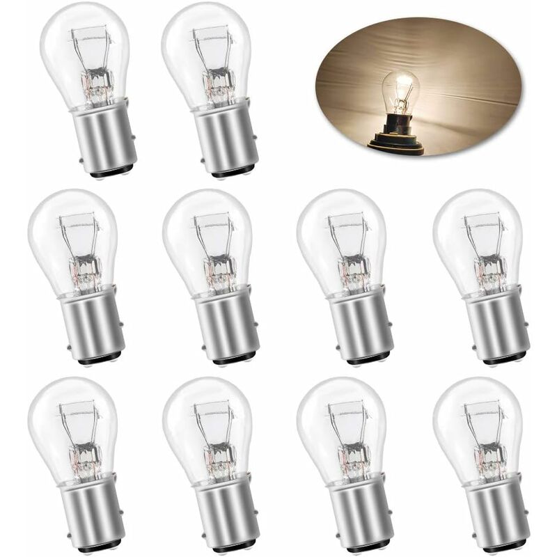 10 pcs S25 P21/5W Bay15D 1157 Bulb 12V 21W Original Tail Brake Light Bulb - Warm White