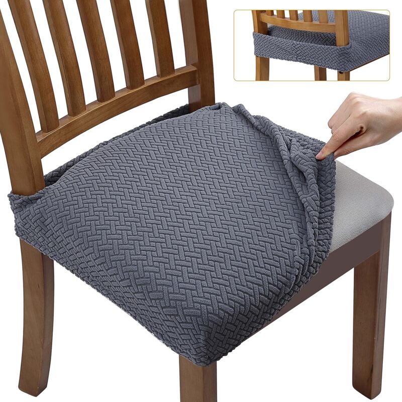 4 pcs Stretch Chair Covers Jacquard Embossed Removable Washable For Dining ROom Kitchen Office Hotel (With Back Straps)