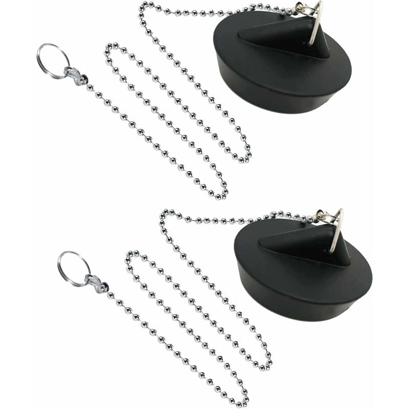 2 Pieces Rubber Sink Plug With Ball Chain Stopper, Universal Stainless Steel Sink Plug With Hook For Kitchen Sink Or