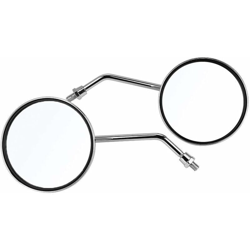 Rearview Mirror - 1 Pair 10Mm ROund Chrome Silver Motorcycle Rearview Mirrors. Left And Right Side Mirror.