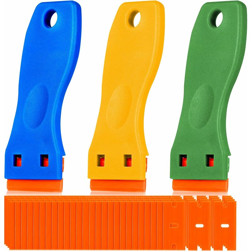 3 Pieces Plastic Scraper With 50 Pieces Plastic Blades Scrapers Ceramic Hob Glass Plate Scraper For Removing Glue