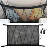 Car Storage Net 90Cmx65Cm, Multifunctional Organizer With Zipper With 2 Car Seat Hooks, Camping Car Storage Net, Car
