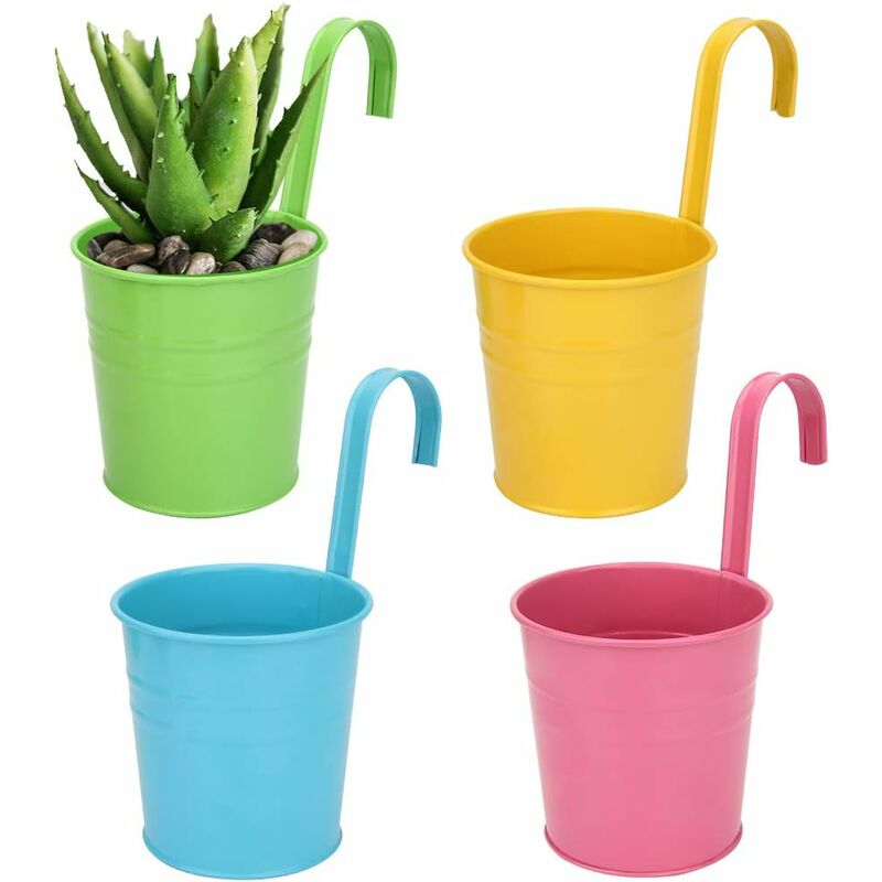 Metal Hanging Flower Pot, Outdoor Flower Pot With Drainage Hole Perfect For Garden, Balcony, Fence, Patio, Decoration 4