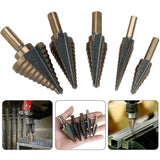5 pcs Metal Step Drill Bit, 5-35Mm Hss Titanium Conical Triangle Metal Step Cutter For Steel, Wood, Brass, Aluminum, Pvc