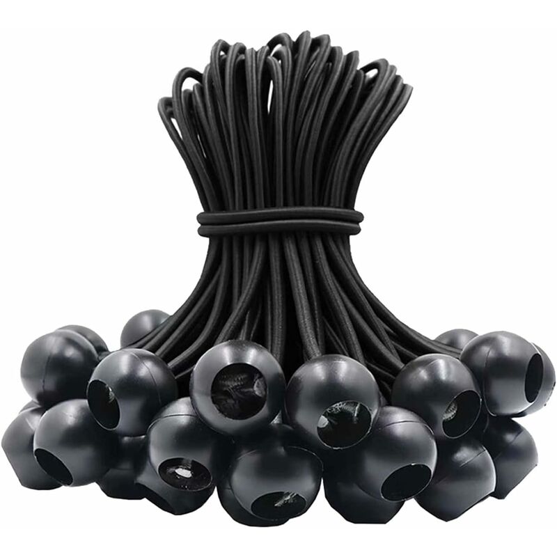 30 pcs Bungee Cords, Rubber Bungee Cords With Elastic Ball For Tarp Tents, Banner, Flag, Camping, Pavilion (Black)