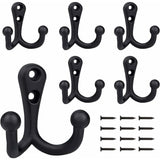 6 Pieces Retro Coat Hooks Double Metal Hooks Black Retro Coat Hooks For Coat Rack Bathroom Kitchen
