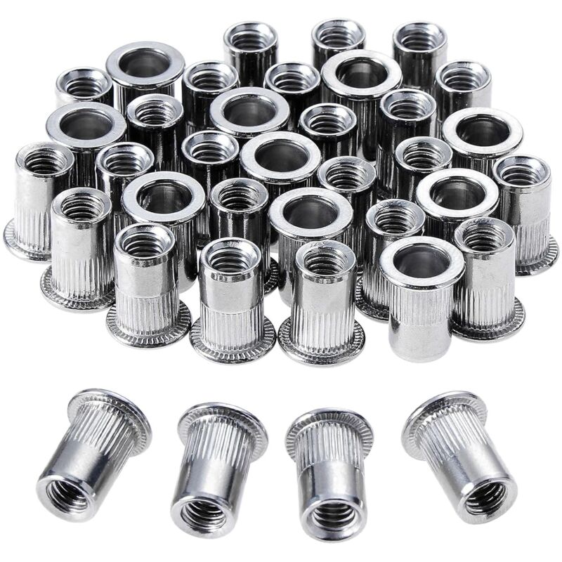 100 pcs M6 Stainless Steel Rivet Nuts Flat Thread Rivet Nuts