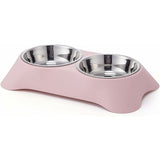 Double Dog Bowl, Non-Slip Stainless Steel Double Bowl With Spill Proof For Small Dogs And Cats (S, Pink)