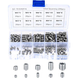 200 pcs Stainless Steel Grub Screws, M3 M4 M5 M6 M8 Machine Screws, Assortment Kit Fasteners Grub Screws