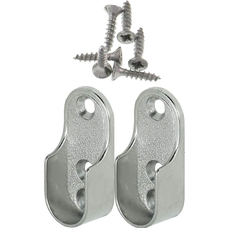 Oval Furniture Rail Hanger 2 Pieces - Wardrobe Tube Bracket For Oval Bar Nickel Plated Steel ROd Hanger Fixing Metal