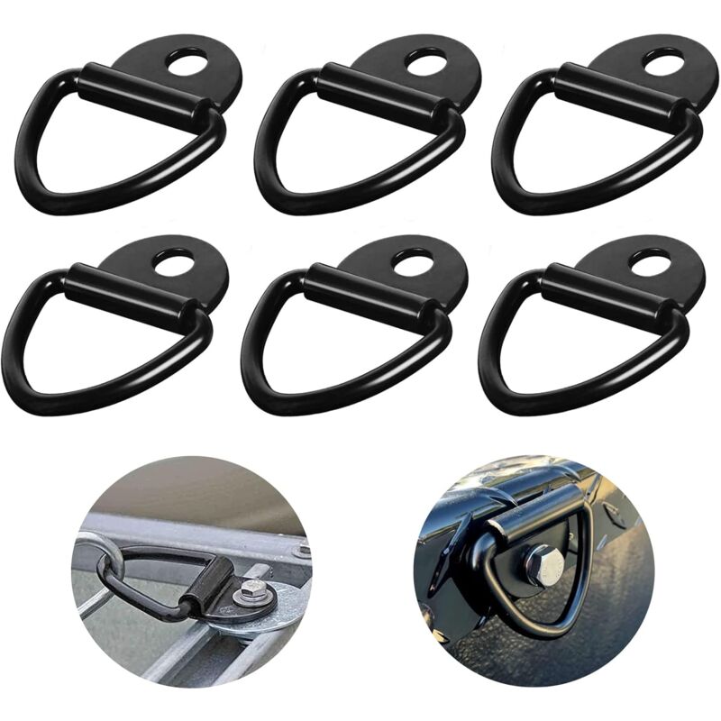 Lashing Ring 6 Pieces D-Ring Anchor 85 X 63 Mm, Black Heavy Duty Lashing Rings Load 300Kg For Trailer Heavy Equipment