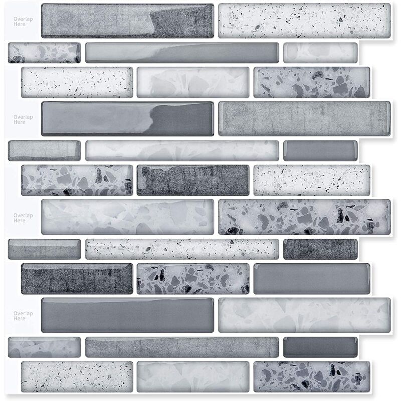 10 Pieces, Adhesive Wall Tiles, Vinyl Kitchen Backsplash, Marble Wall Stickers, 30X30Cm, Grey