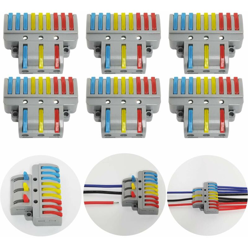 Electrical Connector, 6 pcs 3 In 9 Out Compact Conductor Connector, Cable Terminal Block Quick Spring Connector, With