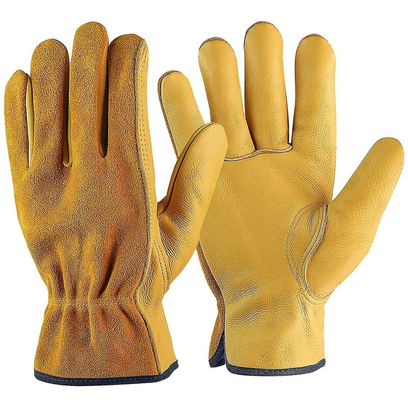 Cowhide Work Gloves, For Drivers, Diy, Gardening, Storage, Farm Work, Multifunctional (Xl, Yellow)