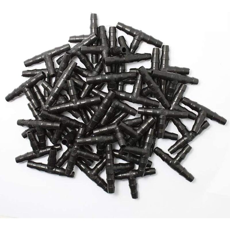 100 pcs Barbed Connectors Drip Irrigation,4/7Mm Universal Barbed Tee Hose,Suitable For 4/7Mm Drip Hose Watering Garden