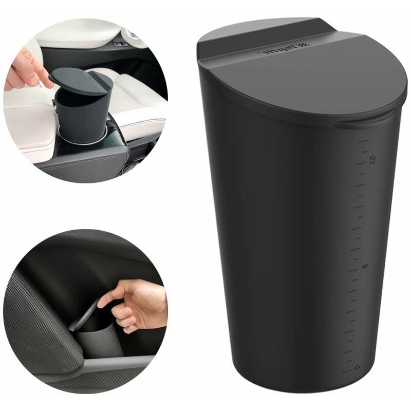 Small Car Trash Can With Lid - Car Cup Holder - Car Door Pocket Trash Can - Garbage Bin For Car, Home, Office - Black
