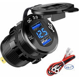 Fast Usb Car Charger Dual Qc3.0 Usb Ports, 12V/24V 36W Waterproof With LED Digital Voltmeter For Motorcycle, Caravan,