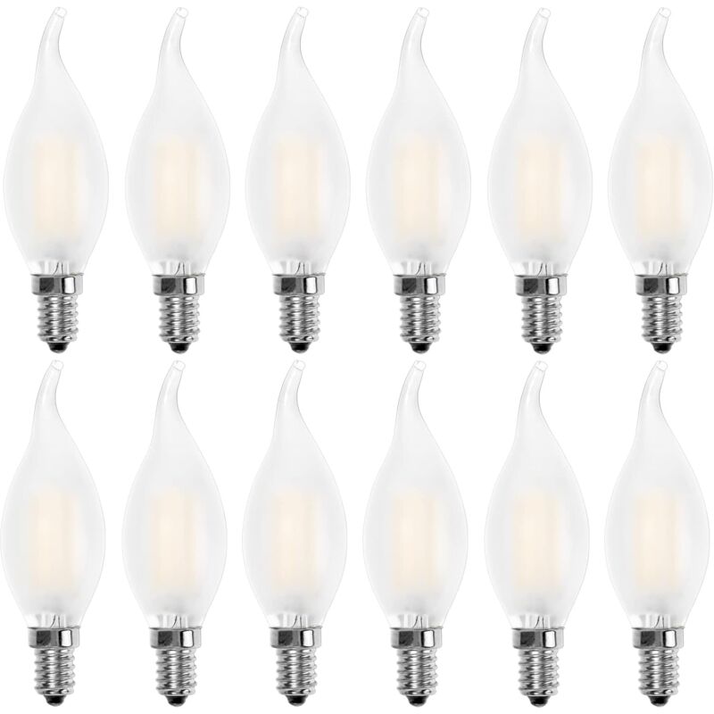 LED Bulb E14 Flame, Candle Shape, Warm White 2700K, 4W Incandescent Equivalent 40W, 400Lm, Pack Of 12 [Energy Class A+]