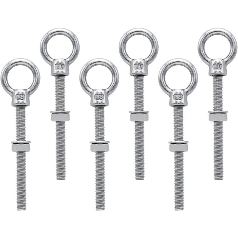 Eye Bolts M8 X 80Mm Stainless Steel Metric Thread M8 Eye Bolts For Fixing And Hanging, 6 pcs
