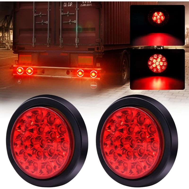 2 pcs Truck Tail Lights, 24V ROund Integrated High Brightness LED Tail Lights, Brake Lights For Trailer, Truck, Vans,