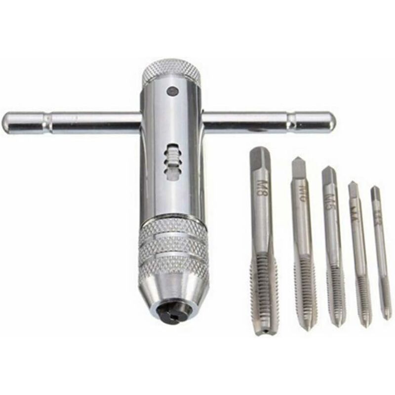 T Bar Handle Ratchet Tap Holder, Adjustable Tap Wrench With 5 pcs M3-M8 3Mm-8Mm Metric T-Shaped Plug Machine Screw