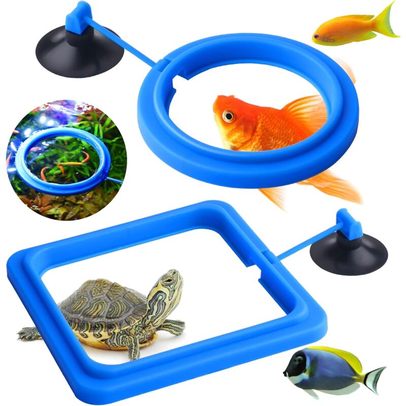 2 pcs Fish Feeding Rings Aquarium Feeder Food Feeding Ring For Guppy Betta Goldfish Blue