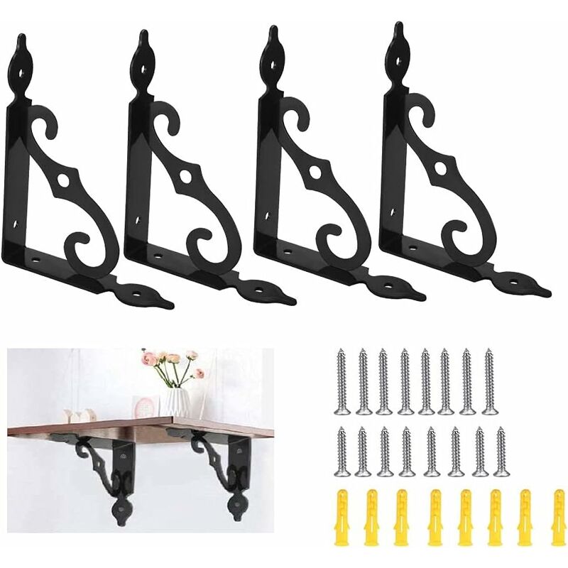 4 pcs Triangle Shelf Brackets Black Shelf Bracket Iron Wall Shelf Bracket Heavy Duty Shelf Brackets Wall Shelf Bracket,