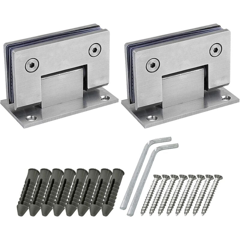 2 Pack 90 Degree Shower Door Hinges With Screws, 4Mm Thickness Stainless Steel For Bathroom Door And Glass (Silver)