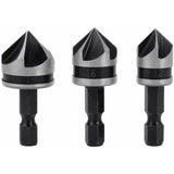 3 pcs 1/4" Hex Hcs Countersink Bit 5 Flute Countersink Drill Bits Countersink Bit 12Mm/16Mm/19Mm For Wood Metal