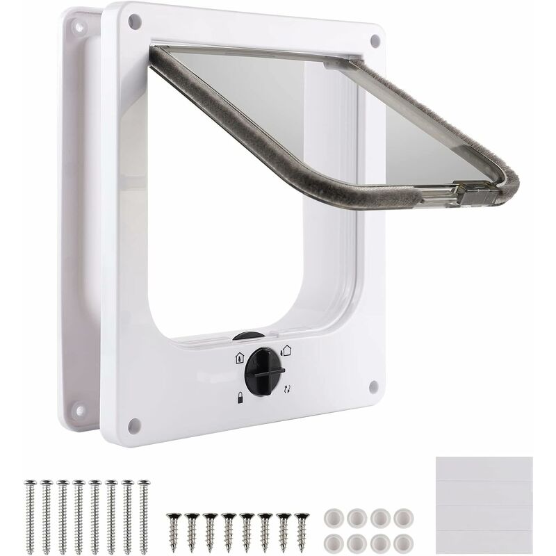 Cat Flap For Indoor Cats, White Magnetic Cat Door, 27 X 23.5 X 5.5 Cm, 4 Way Cat Flap, White