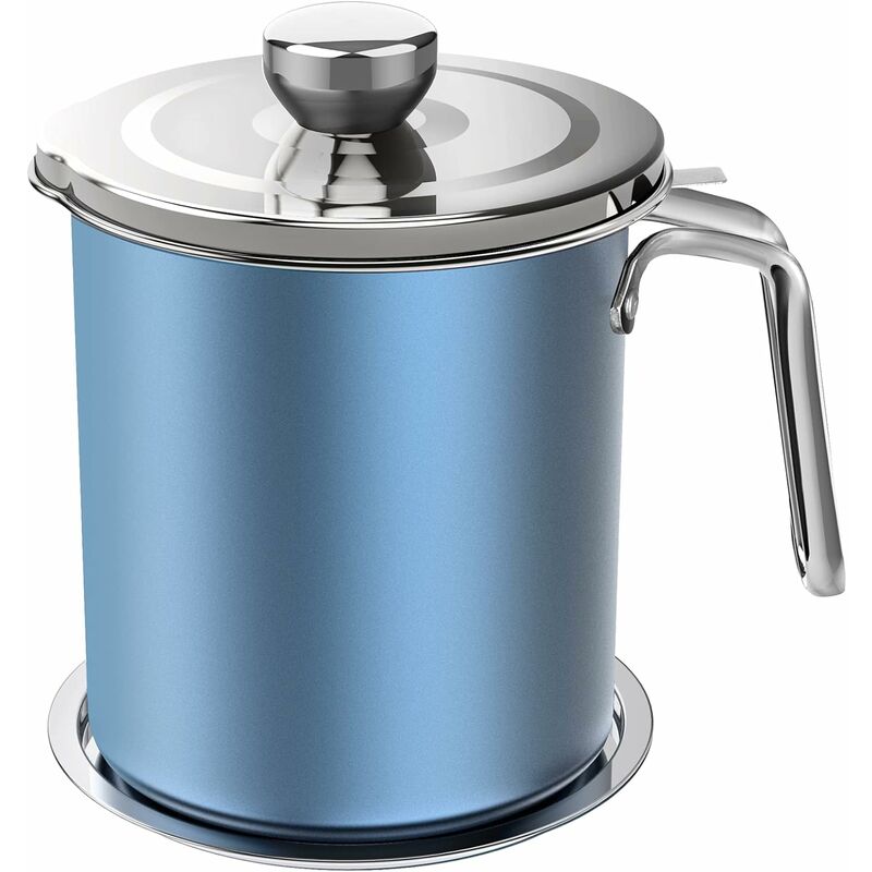Oil Pot Grease Can Stainless Steel Storage Can With 1.6 Liter Can Dustproof Lid For Fine Mesh Strainer Non-Slip Plate